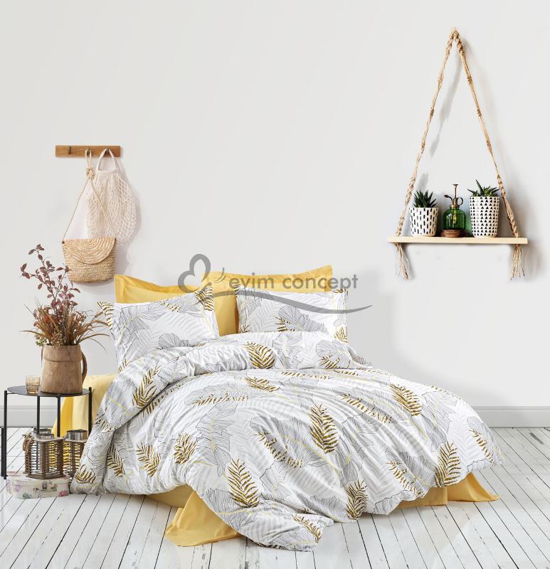 Eco concept, Yaprak Desen Çift Kişilik Nevresim Takımı, Sarı Renk Çift Kişilik Nevresim Takımı, Çiçekli Nevresim Takımı, 4 parça, Yıkanabilir