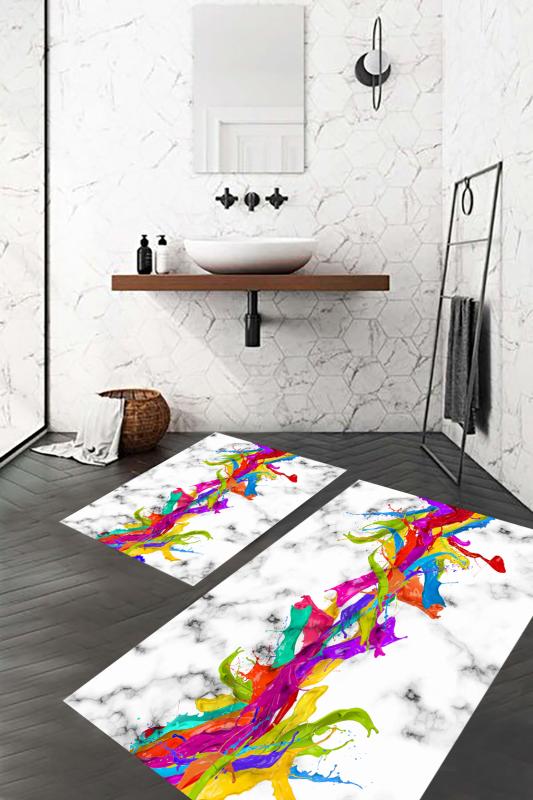 Eco Concept,  Renkli  Banyo Paspası, Mermer Desen Klozet Takımı, Kaymaz Taban Banyo Paspası, Klozet Takımı, Yıkanabilir Klozet Takımı, Dekoratif Banyo Paspası,