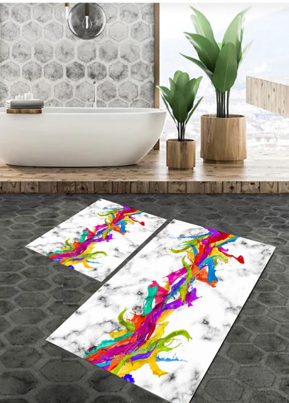 Eco Concept,  Renkli  Banyo Paspası, Mermer Desen Klozet Takımı, Kaymaz Taban Banyo Paspası, Klozet Takımı, Yıkanabilir Klozet Takımı, Dekoratif Banyo Paspası,