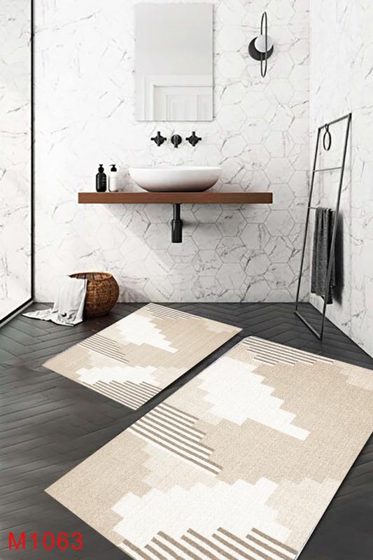 Eco Concept,  Geometrik Desen Banyo Paspası, Nude Renk, Fondöten Rengi Banyo Paspası, Kaymaz Taban Banyo Paspası, Klozet Takımı, Yıkanabilir Klozet Takımı, Dekoratif Banyo Paspası,