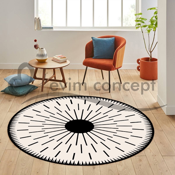 Eco concept, Krem Renk Dekoratif Halı, Modern Desen Yuvarlak Dekoratif Halı, Krem Renk Yuvarlak Halı, Dekoratif Salon Halısı, Antre Halısı, Mutfak Halısı, Kaymaz Taban Halı, Yıkanabilir Halı, Leke Tutmaz Halı,