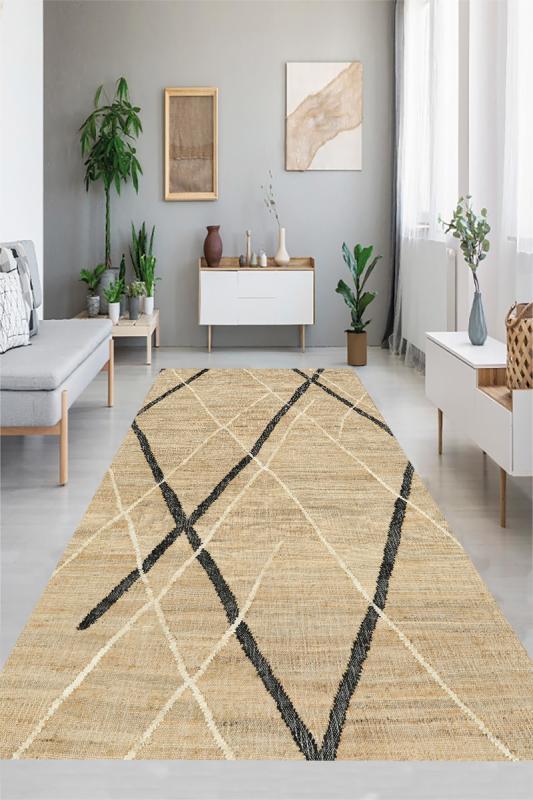 Eco concept, Jüt Desen Yolluk, Bej Renk Yolluk, İskandinav Desen Yolluk, Koridor Halısı, Uzun Halı, Kaymaz Halı