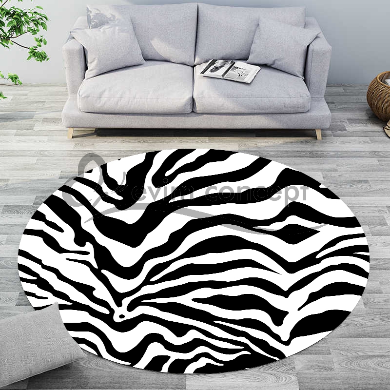 Eco concept, Siyah Zebra Desen Yuvarlak Halı, Modern Desen Yuvarlak Dekoratif Halı, Dekoratif Salon Halısı, Antre Halısı, Mutfak Halısı, Kaymaz Taban Halı, Yıkanabilir Halı, Leke Tutmaz Halı,