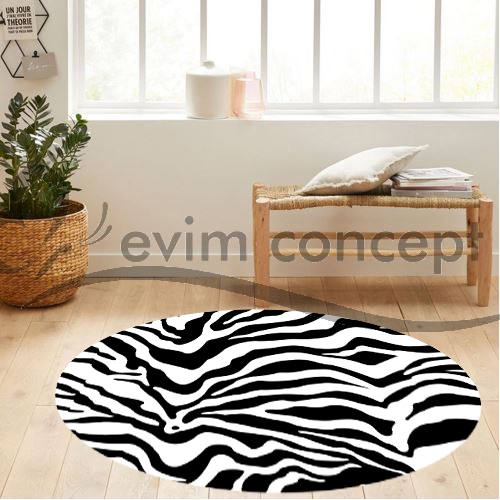 Eco concept, Siyah Zebra Desen Yuvarlak Halı, Modern Desen Yuvarlak Dekoratif Halı, Dekoratif Salon Halısı, Antre Halısı, Mutfak Halısı, Kaymaz Taban Halı, Yıkanabilir Halı, Leke Tutmaz Halı,
