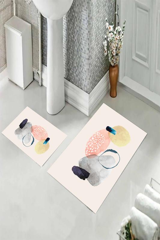 Eco Concept,  Geometrik Desen Banyo Paspası, Renkli Paspas Takımı, Kaymaz Taban Banyo Paspası, Klozet Takımı, Yıkanabilir Klozet Takımı, Dekoratif Banyo Paspası,