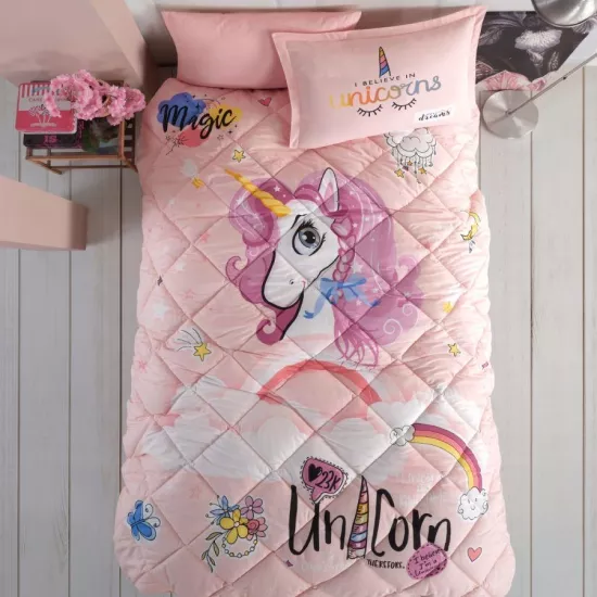 Clasy Ranforce Tek Kişilik Uyku Seti %100 Pamuk Unicorn Pembe