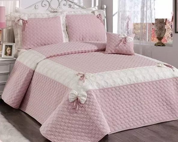 Ebruli Pembe Krem Çift Kişilik Yatak Örtüsü 